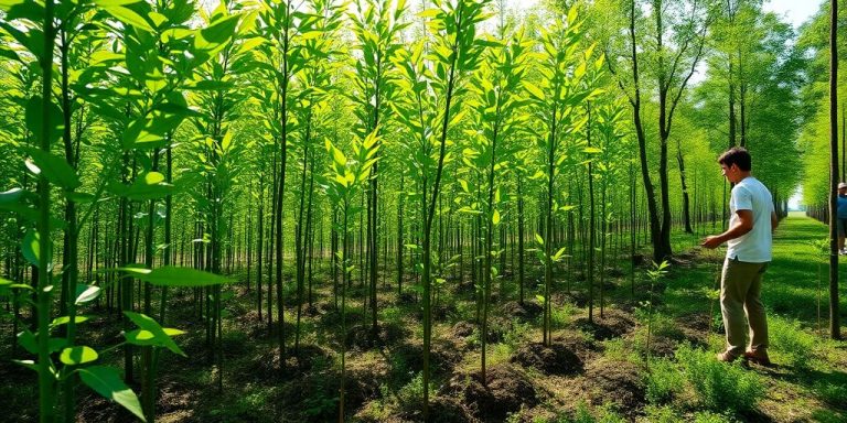 Voluntari plantează copaci în pădure.