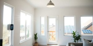 Cameră luminoasă cu termostat smart, ferestre eficiente și panouri solare