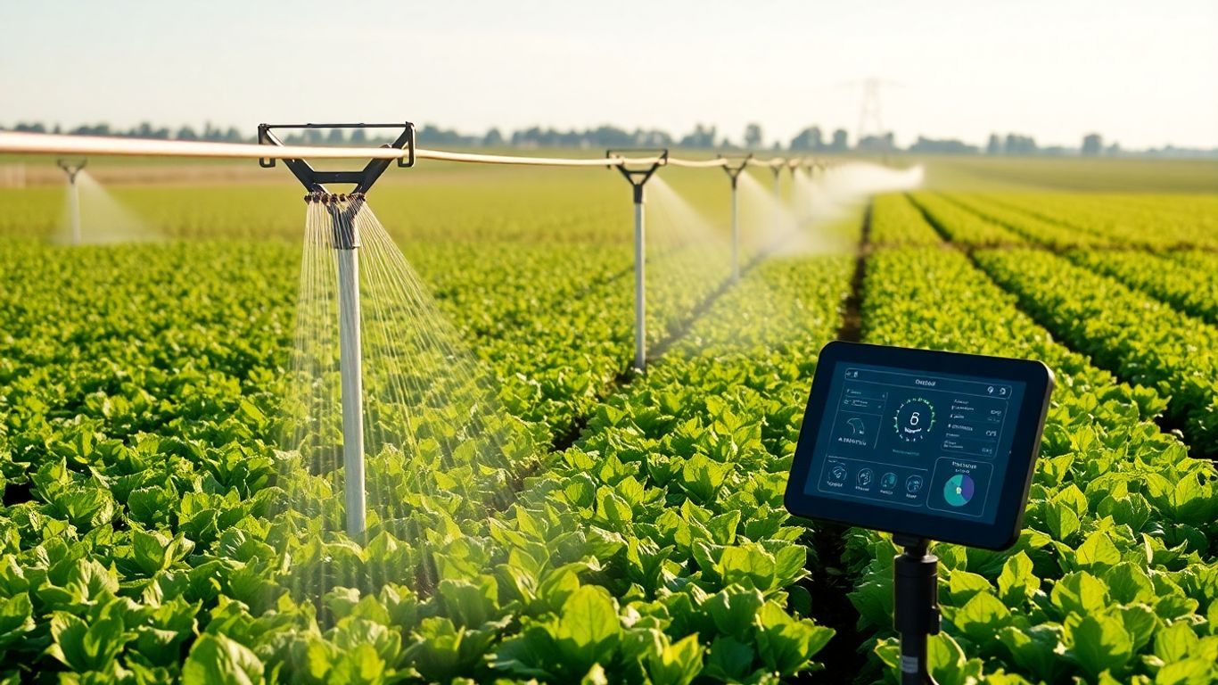 Sistem de irigații inteligent pe o fermă modernă.